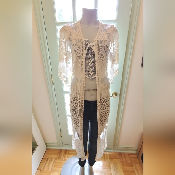 Rebellion Again Long Flower Boho Sheer Shawl Cover Up - Picture 2 of 6